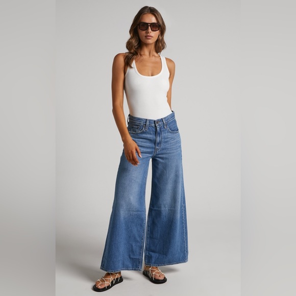 Levi's Denim - LEVI'S - XL FLOOD WIDE LEG JEANS WORN IN MEDIUM INDIGO WASH